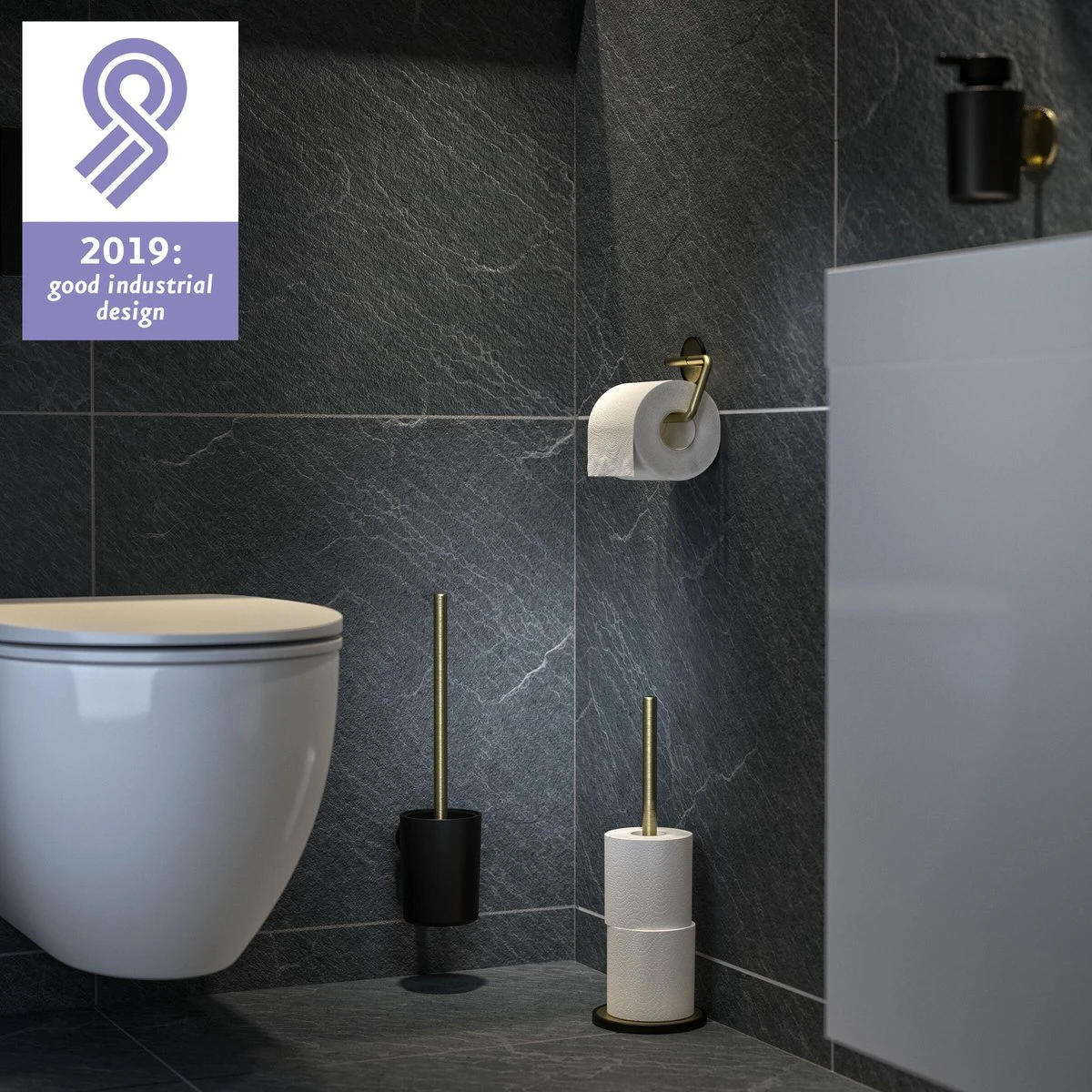 Tiger Tune - Toiletaccessoireset - Toiletborstel Met Houder - Toiletrolhouder Zonder Klep - Handdoekhaak – Messing Geborsteld / Zwart - Afbeelding 11