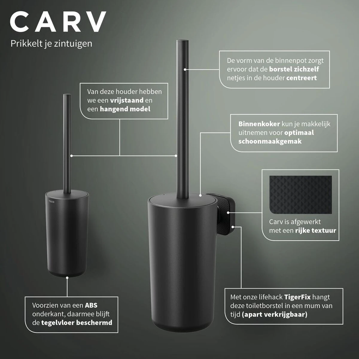Tiger Carv - Toiletborstel Met Houder - Zwart - Afbeelding 3