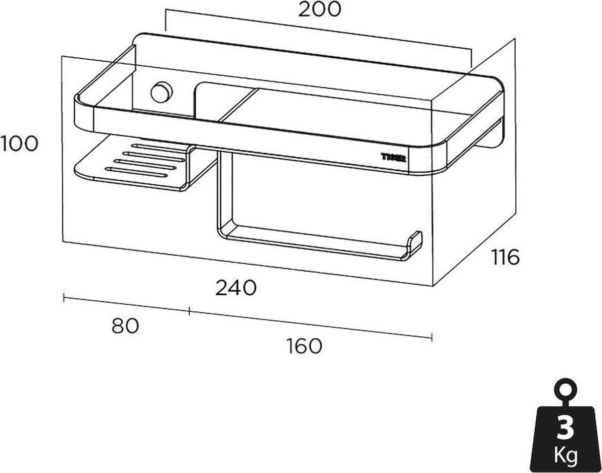 Tiger Caddy - Toiletrolhouder Met Planchet 24 Cm - Zwart - Afbeelding 3