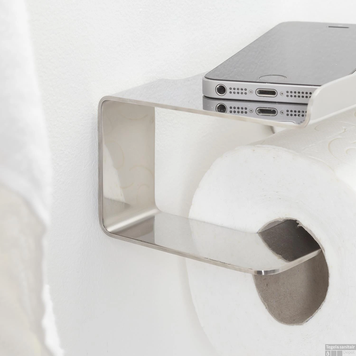 Toiletrolhouder Met Plateau Tiger Colar Gepolijst RVS - Afbeelding 3