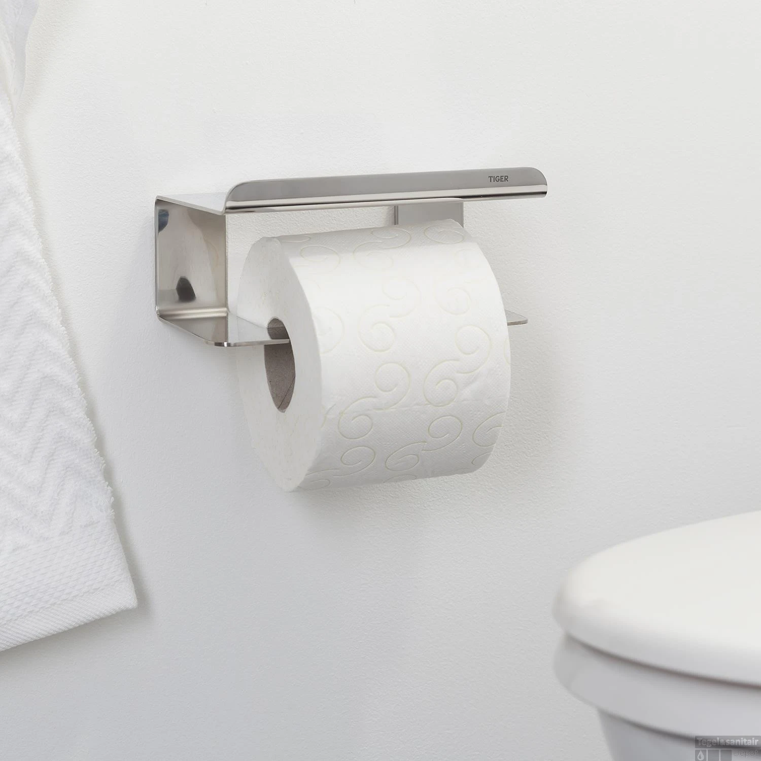 Toiletrolhouder Met Plateau Tiger Colar Gepolijst RVS - Afbeelding 4