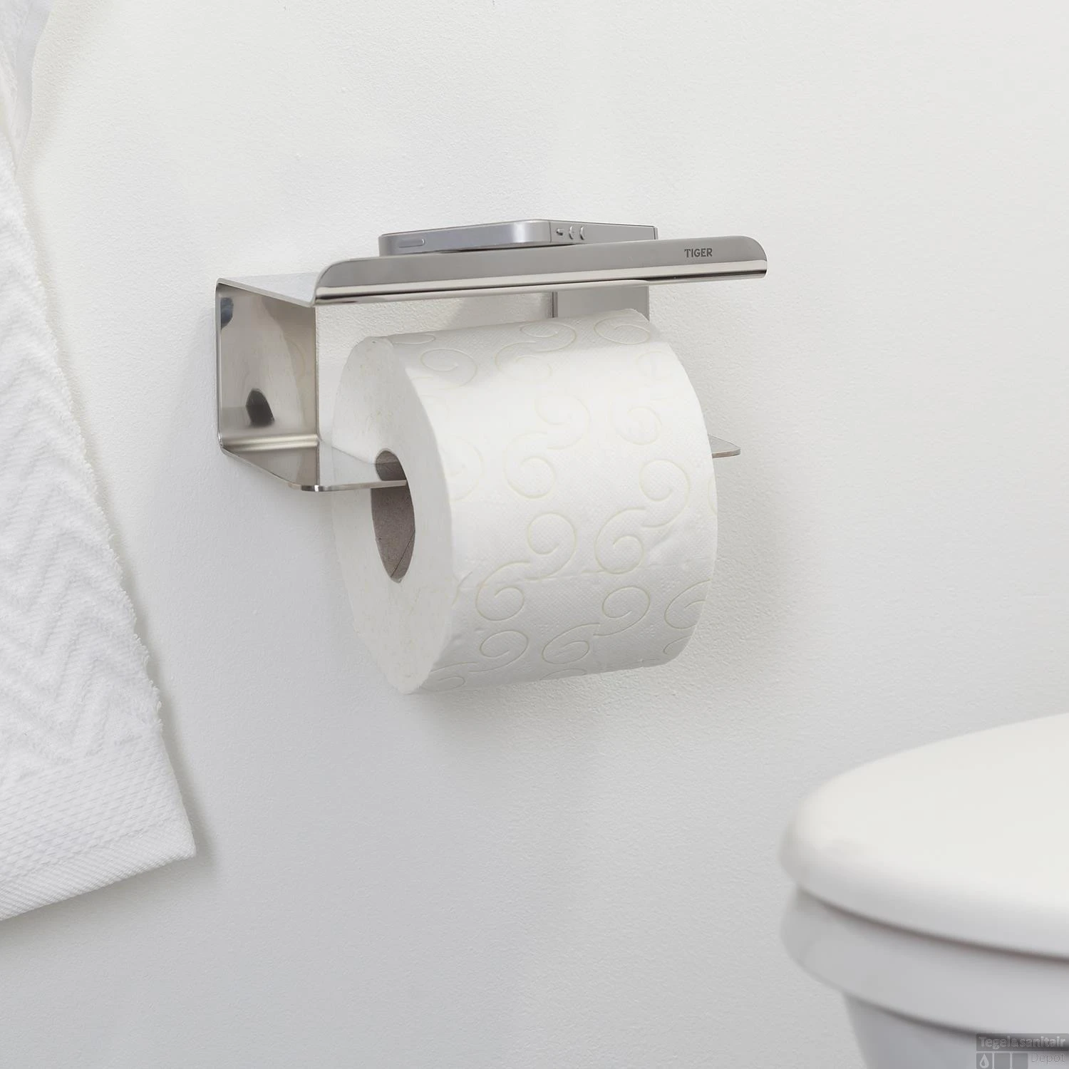Toiletrolhouder Met Plateau Tiger Colar Gepolijst RVS - Afbeelding 6