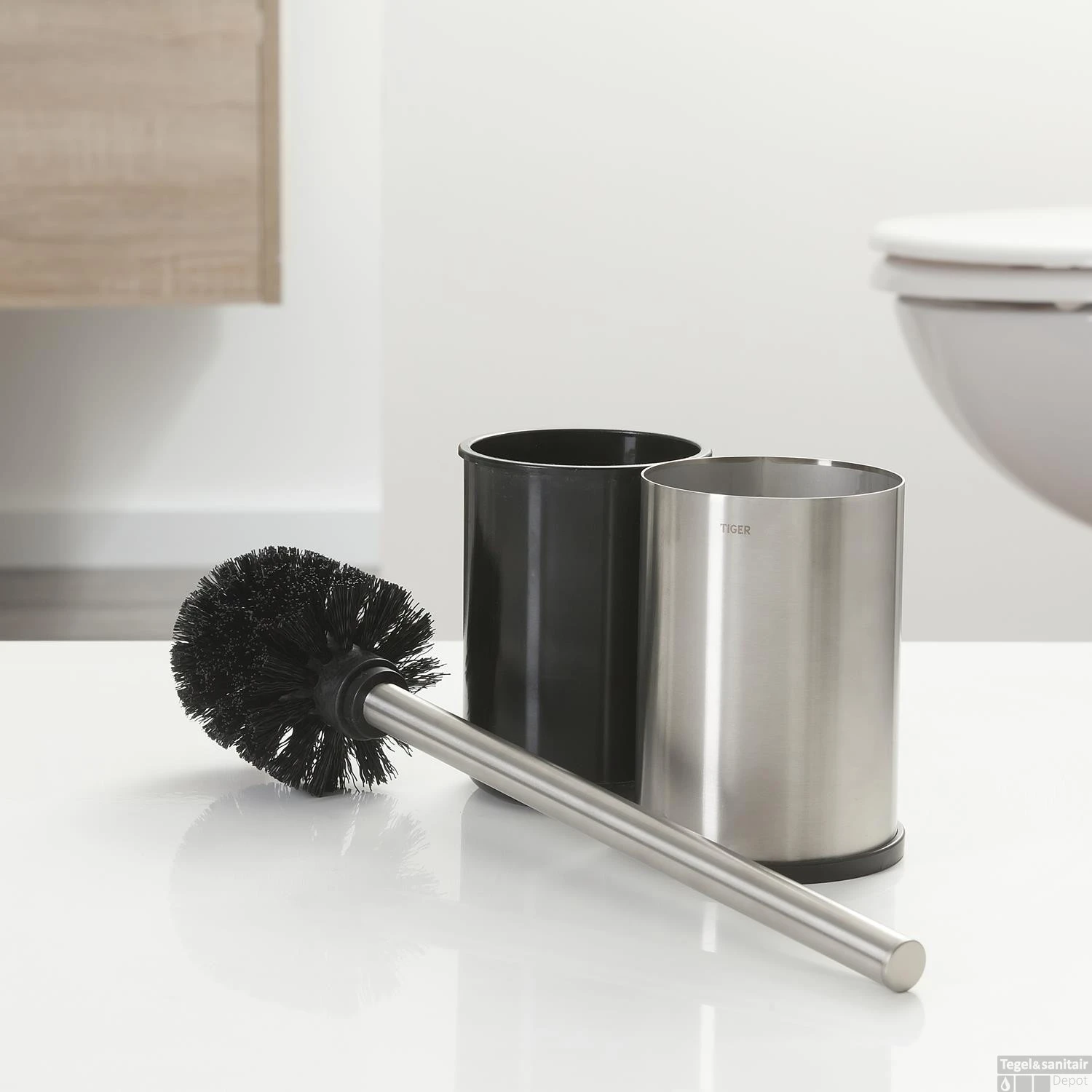 Vrijstaande Toiletborstel Met Houder Tiger Colar RVS Geborsteld - Afbeelding 3