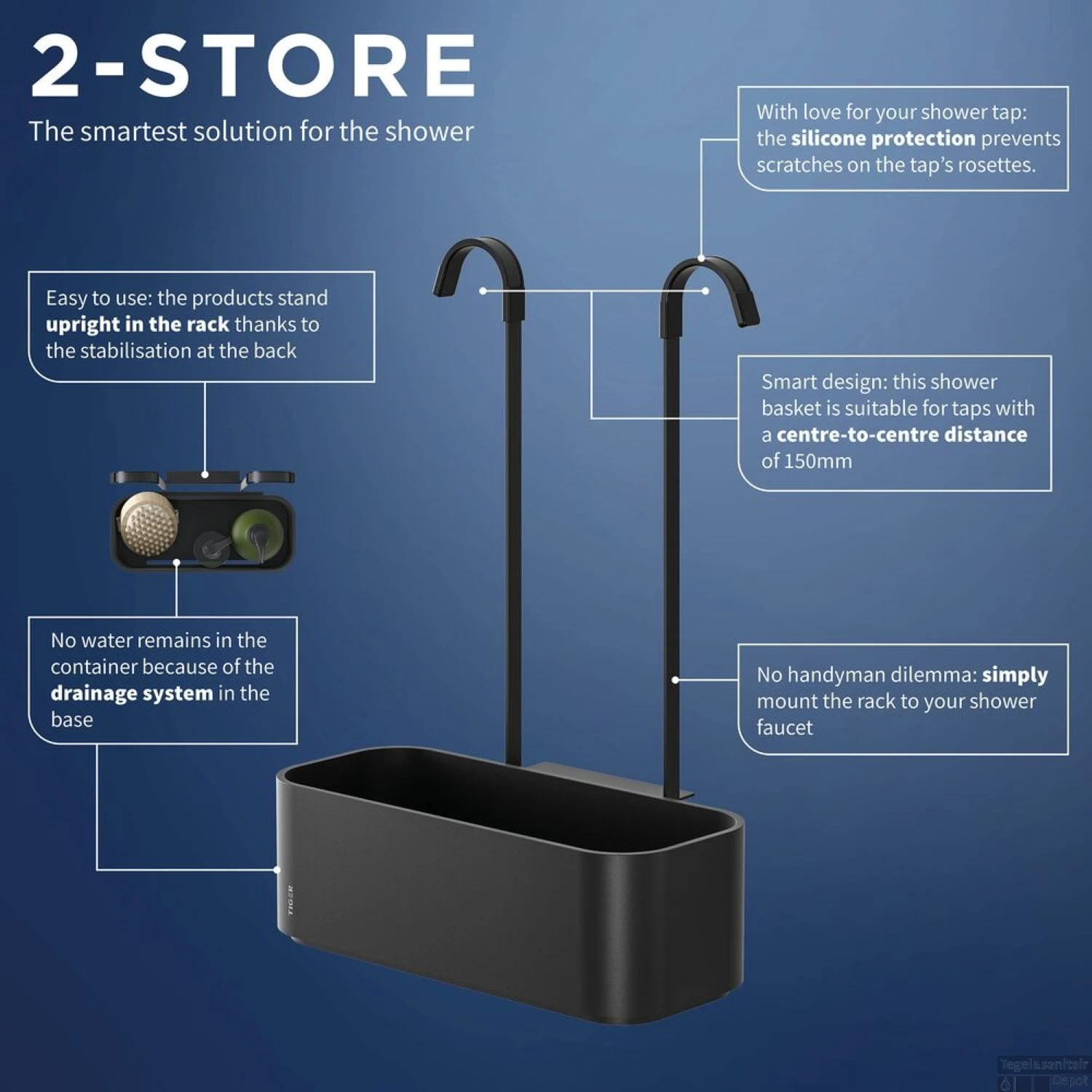 Ophangbaar Doucherek Tiger 2-Store Voor Douchekraan 25 Cm Zwart - Afbeelding 3