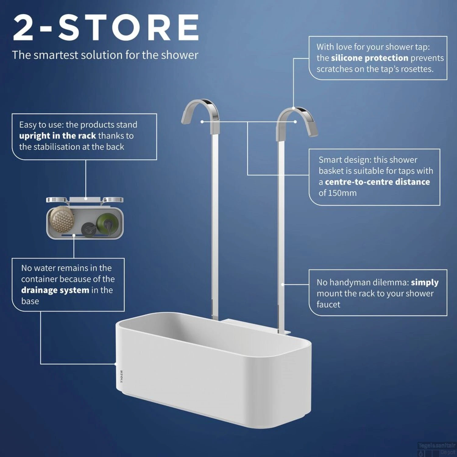 Ophangbaar Doucherek Tiger 2-Store Voor Douchekraan 25 Cm Wit - Afbeelding 6