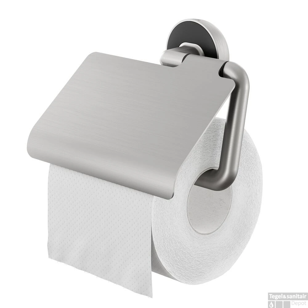 Toiletrolhouder Met Klep Tiger Cooper RVS Geborsteld / Zwart