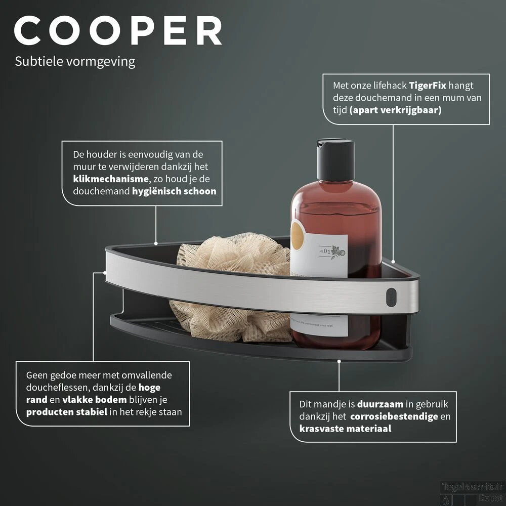 Douchemand Hoek Tiger Cooper 21 Cm Zwart / RVS Geborsteld - Afbeelding 8