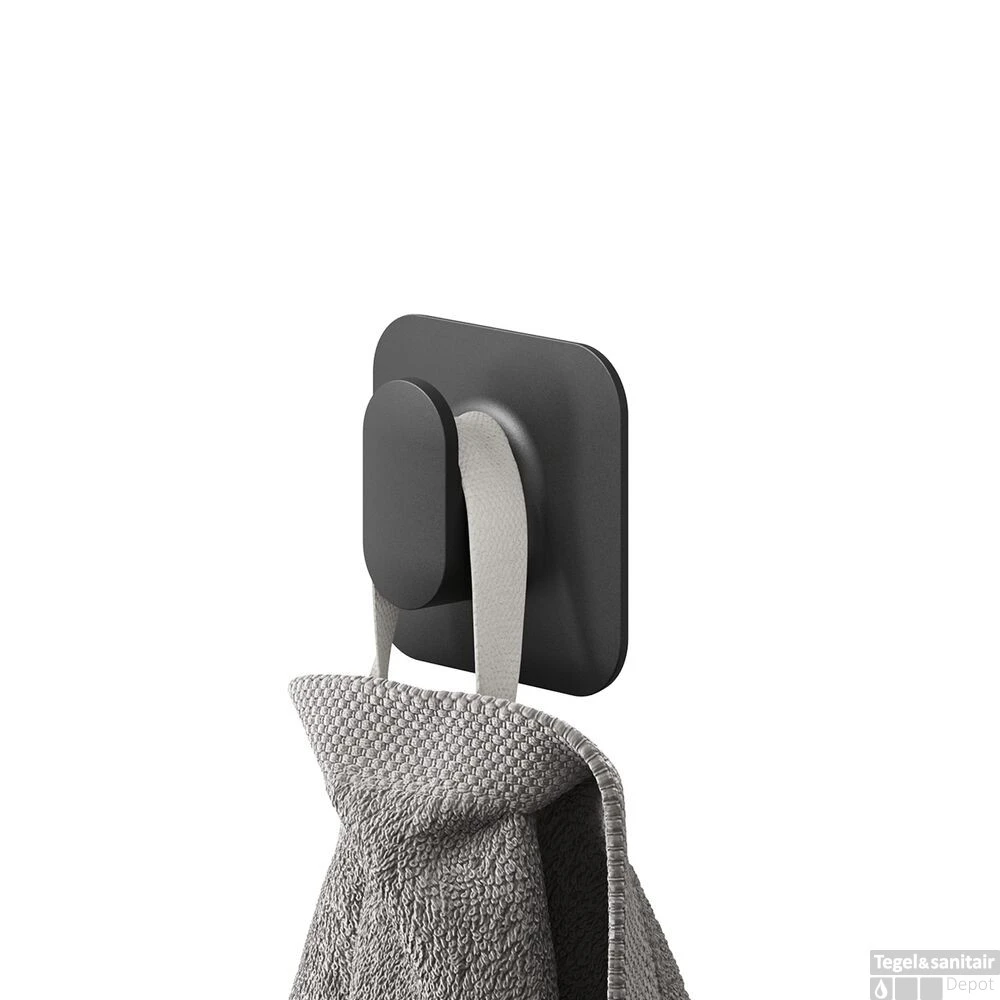 Handdoekhaak Medium Tiger Carv Met Zelfklevende Wandsteun Zwart