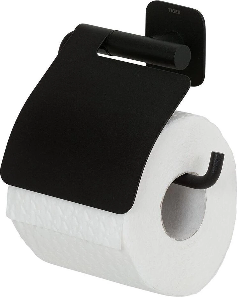 Tiger Colar - Toiletrolhouder Met Klep - Zwart