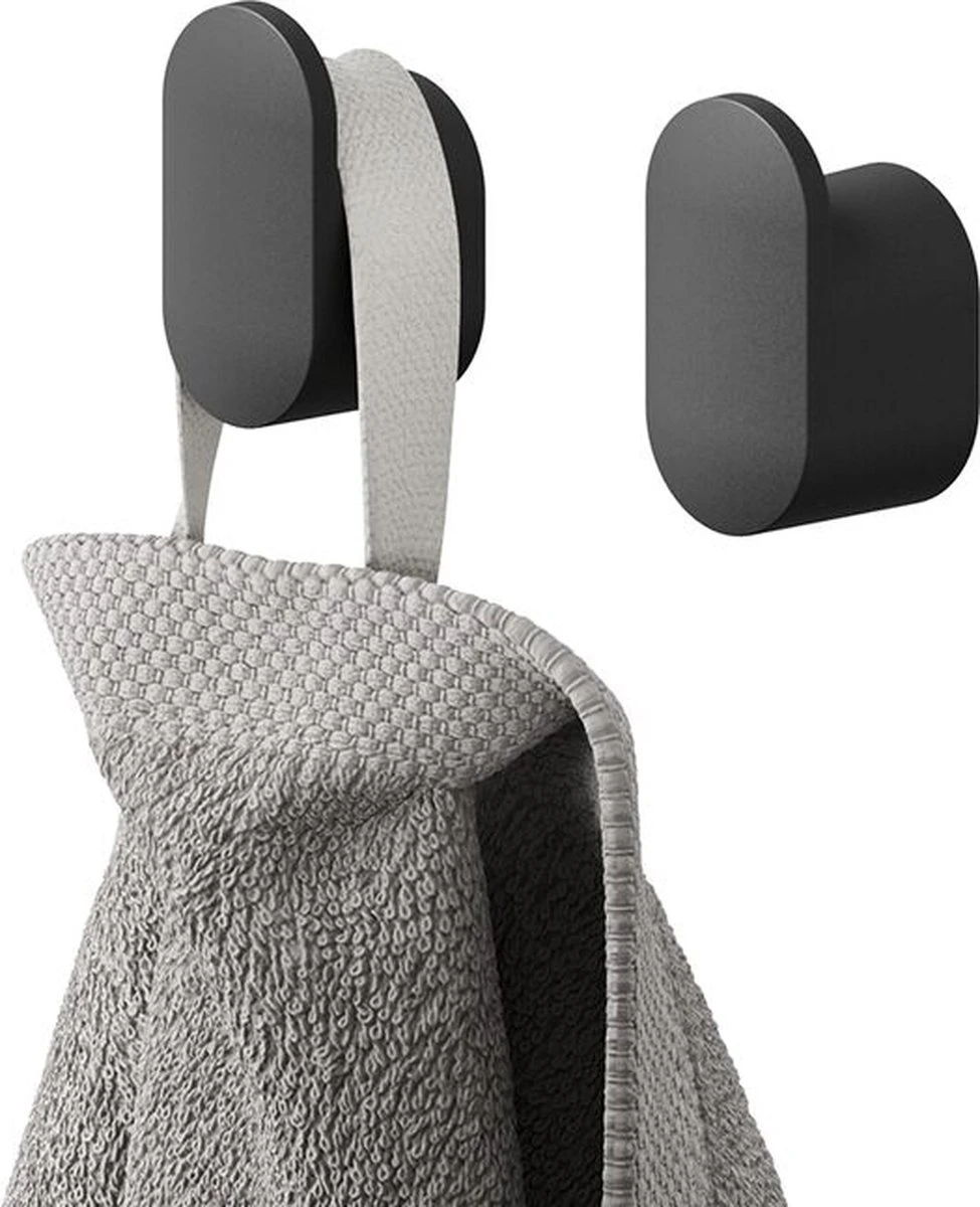 Tiger Carv - Handdoekhaak Klein (2 Stuks) - 1,6 X 1,4 X 2,5 Cm - Zwart