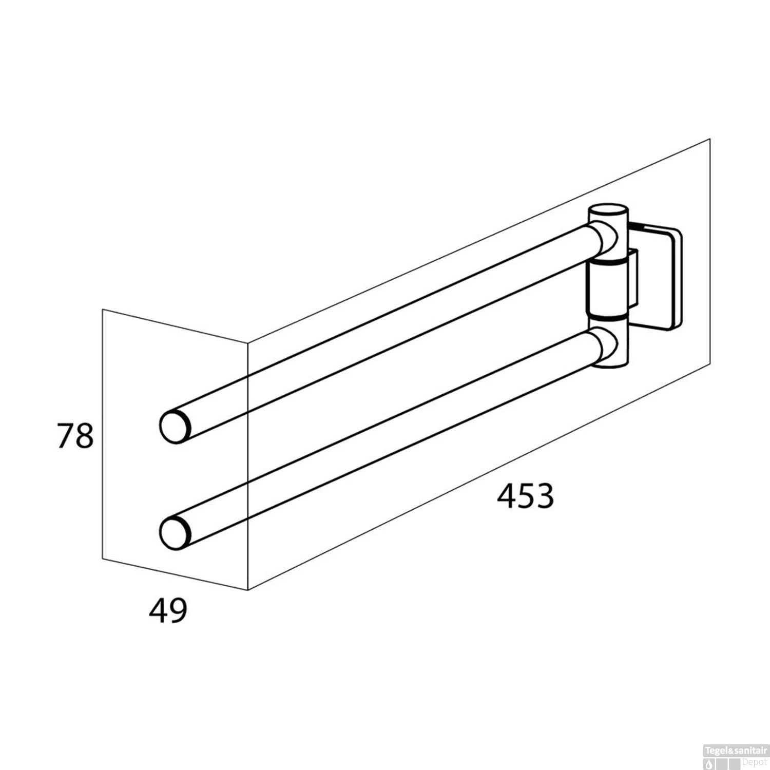 Tiger Dock Handdoekenrek 2 Armig RVS Geborsteld 5x8x45 - Afbeelding 4